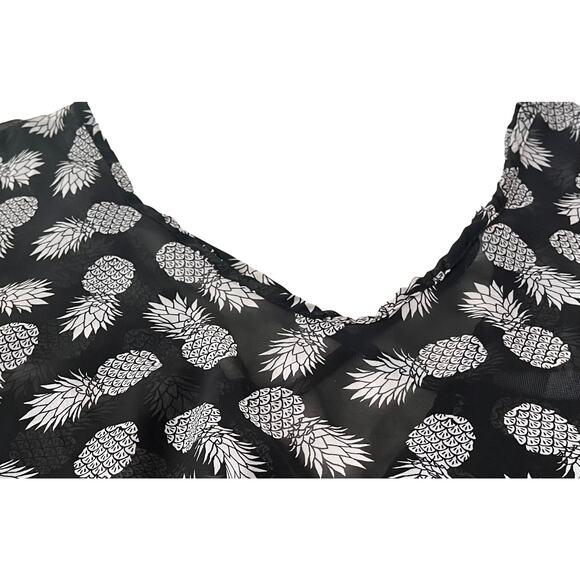 NO BO SWIMWEAR COVER-UP, JUNIORS/WOMENS, 1X( 17)-BLACK/WHITE PINEAPPLE PATTERN - Picture 5 of 11